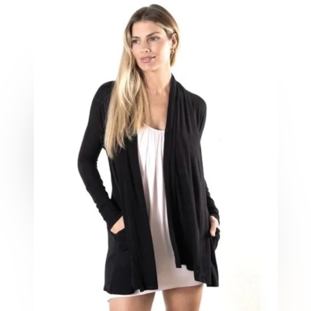 J J Winks Cardigan Sweater Black Lounge Travel Size XS NWT $155